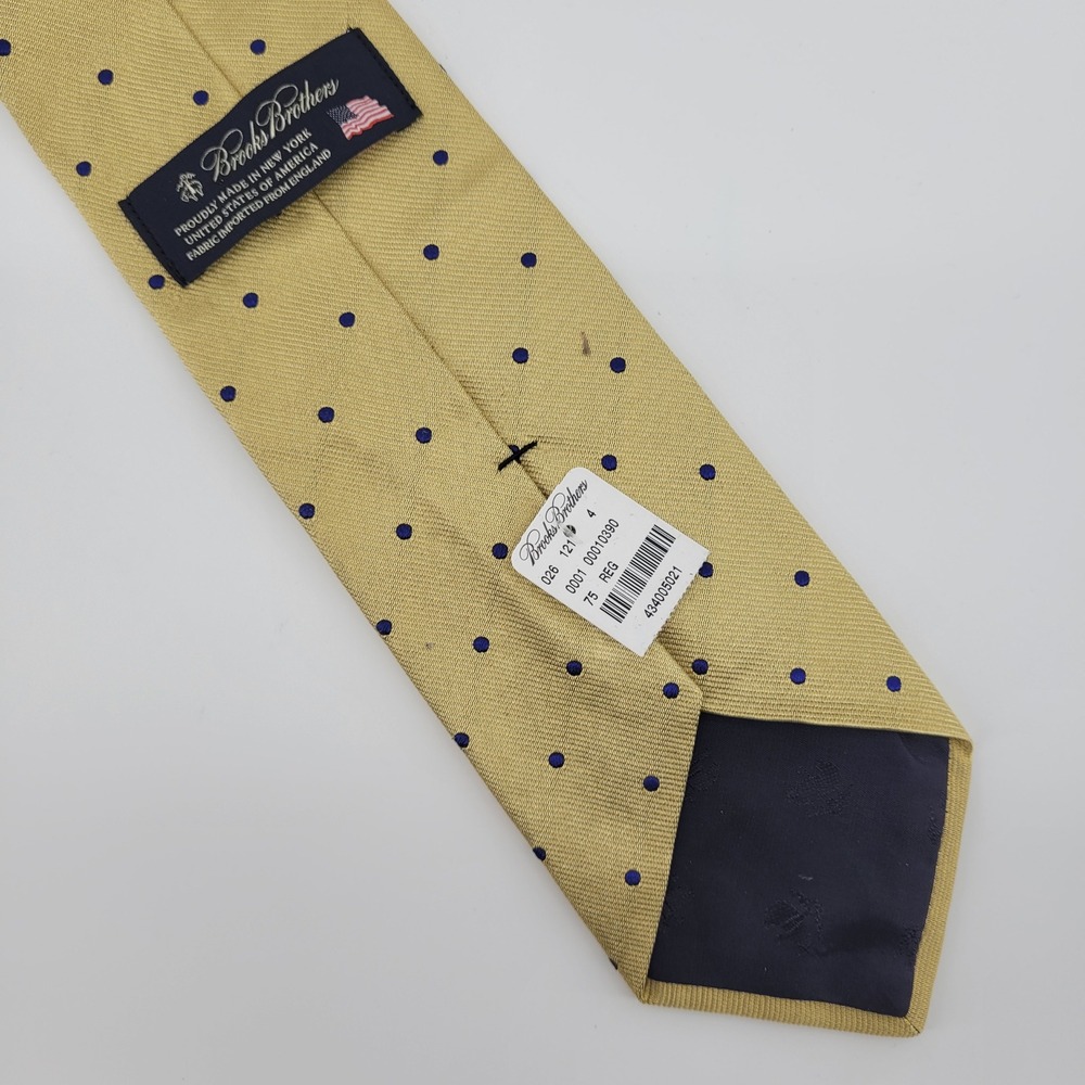 Brooks Brothers Silk Tie Gold Polka Dot Made in USA Fabric Imported from England